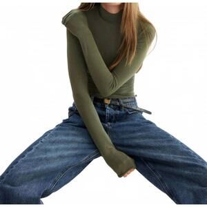 NEW ARLO MOTT jones long sleeve turtleneck top in olive